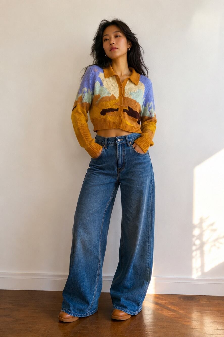 Day Break Y2K Desert Landscape Cropped Cardigan Western Knit S